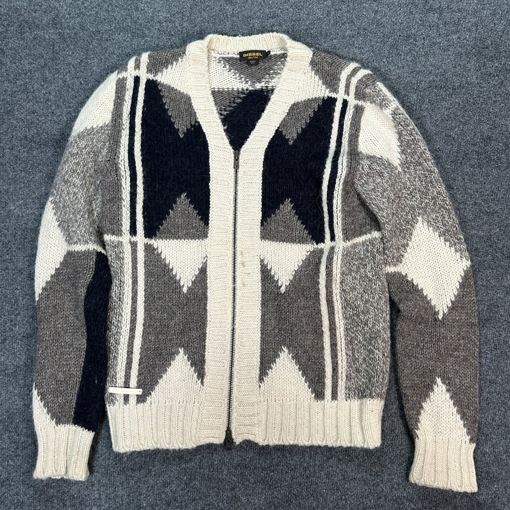 Diesel Black Gold Wool Alpaca Full Zip Cardigan Sweater Men's Size XL Italy